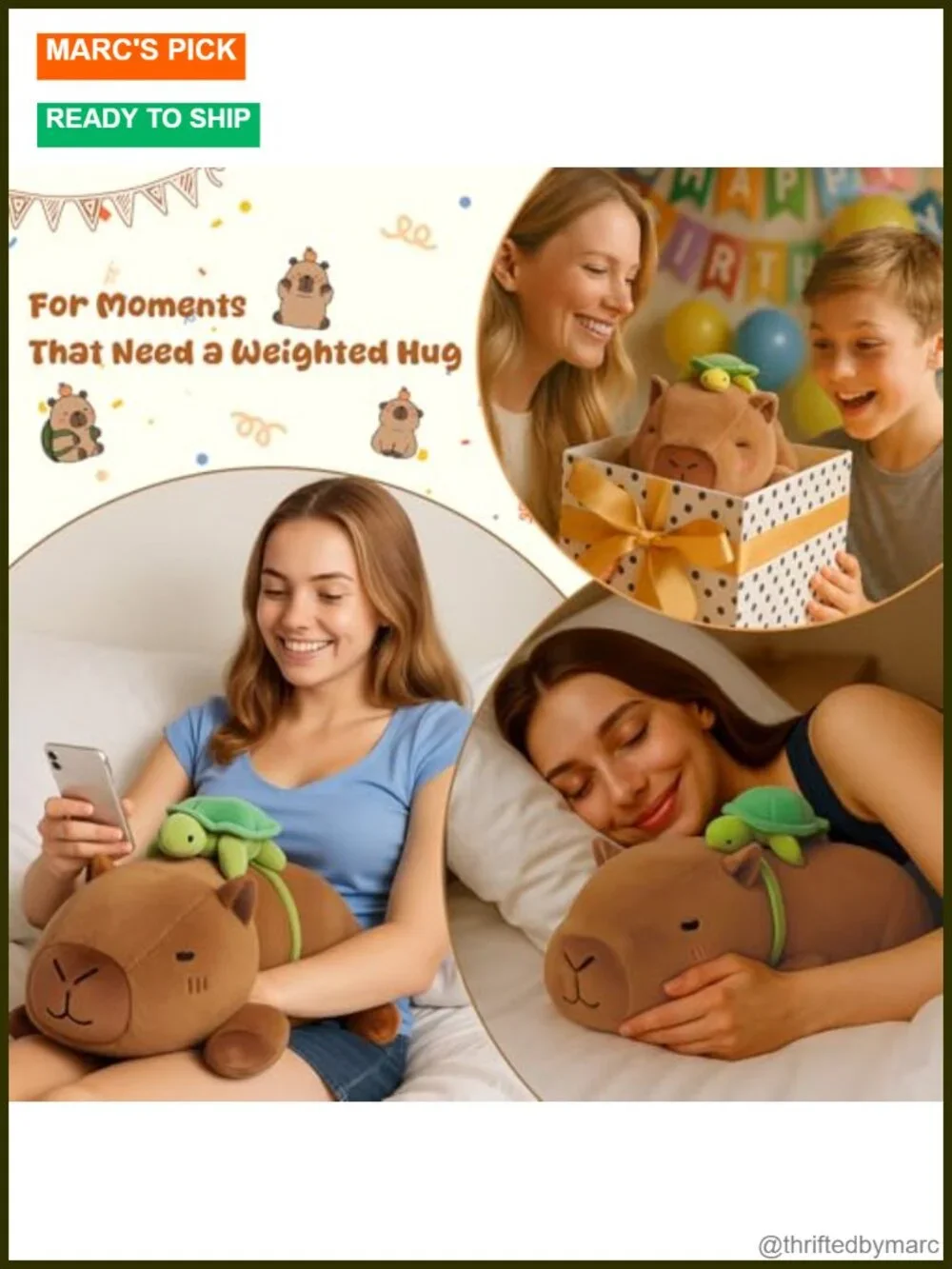 Weighted Capybara Stuffed Animal Plush with Turtle Backpack, 13.8 Inch, 1.7